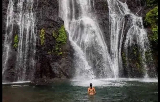 Natural swimming hole at Bali waterfall